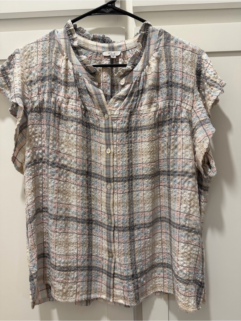 Rails Women's Button-Down Plaid Top in Cream, Gray & Blush
